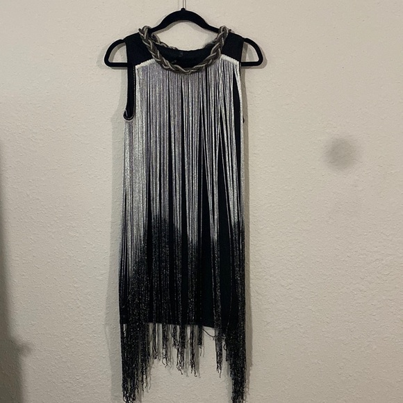 black and silver tassel dress Women's Starlet V-Neck Mini Dress Black & Silver Customize MEAN BLVD
